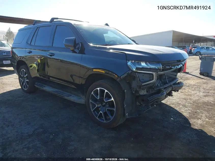 CHEVROLET TAHOE 2021, VIN 1GNSCRKD7MR491924