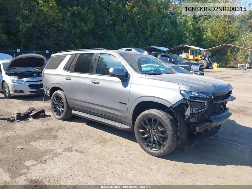 CHEVROLET TAHOE 2022, VIN 1GNSKRKD2NR200315