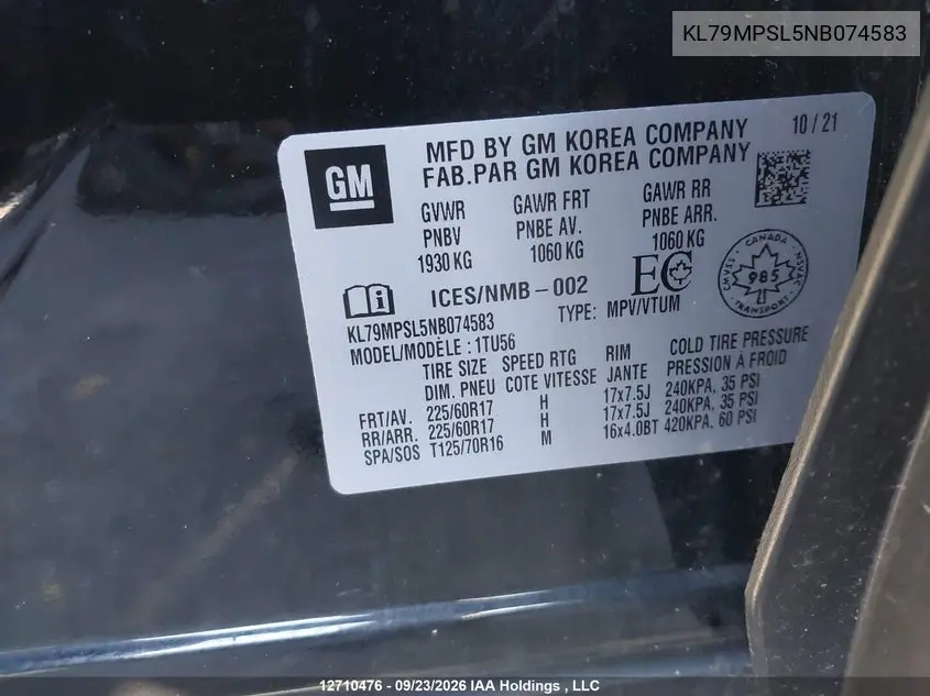 2022 CHEVROLET TRAILBLAZER VIN KL79MPSL5NB074583 — фото 19