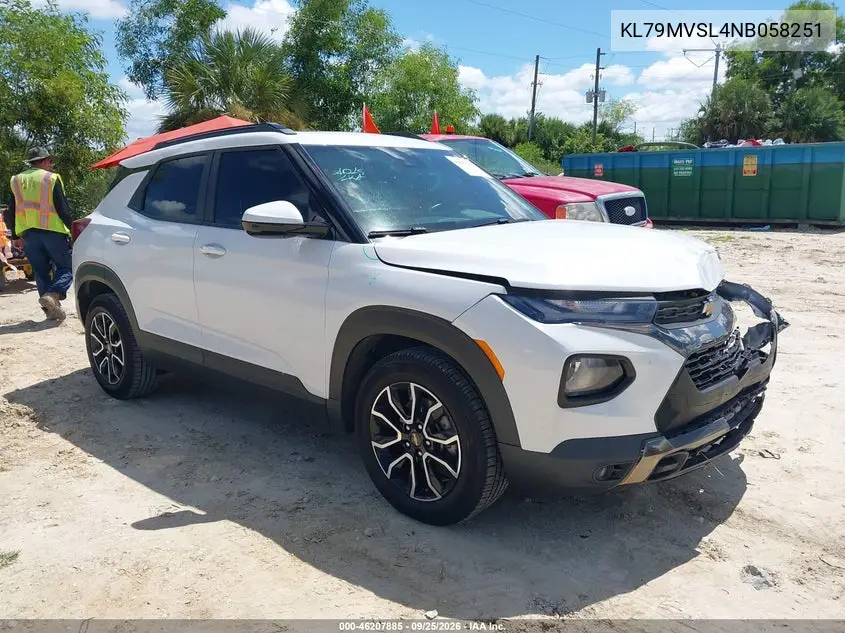 CHEVROLET TRAILBLAZER 2022, VIN KL79MVSL4NB058251