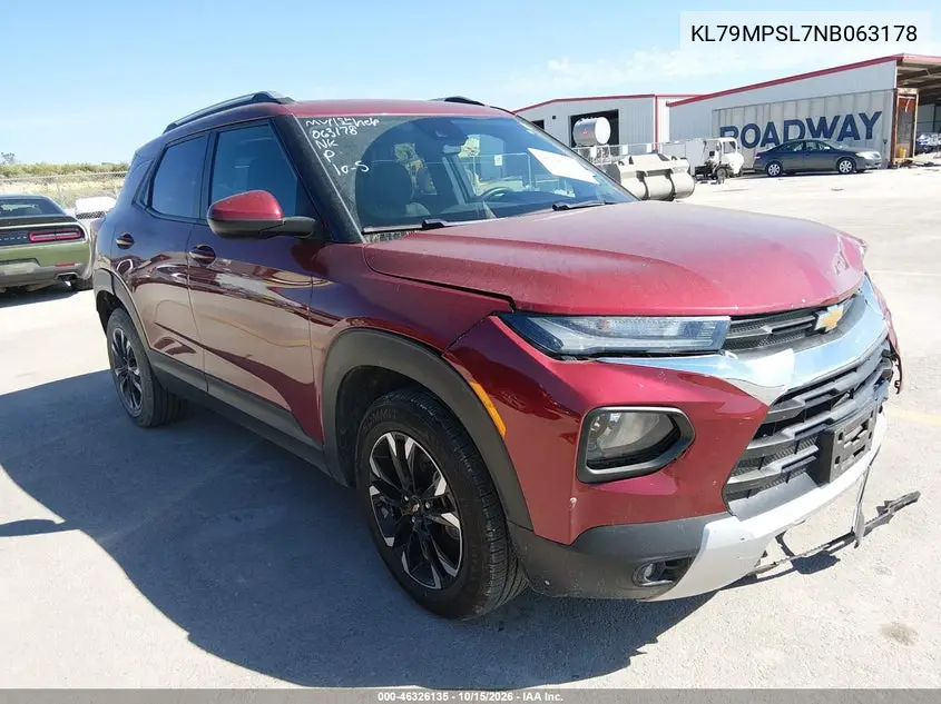 CHEVROLET TRAILBLAZER 2022, VIN KL79MPSL7NB063178