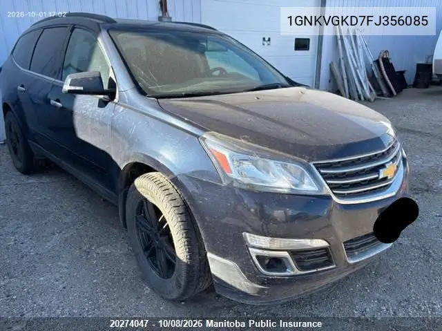 CHEVROLET TRAVERSE 2015, VIN 1GNKVGKD7FJ356085