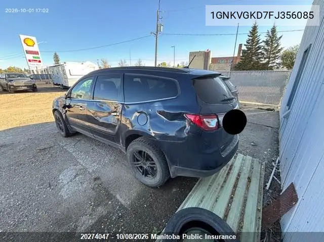 2015 CHEVROLET TRAVERSE VIN 1GNKVGKD7FJ356085 — фото 3