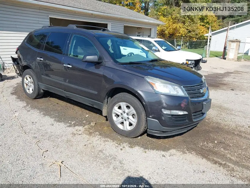 CHEVROLET TRAVERSE 2017, VIN 1GNKVFKD3HJ135208