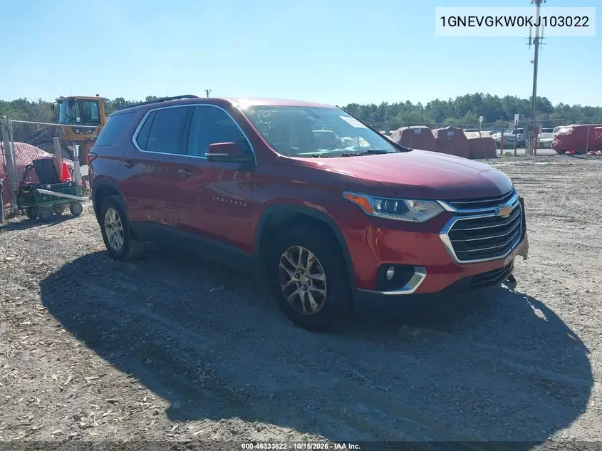 CHEVROLET TRAVERSE 2019, VIN 1GNEVGKW0KJ103022