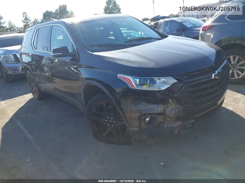 CHEVROLET TRAVERSE 2019, VIN 1GNERGKW0KJ205795