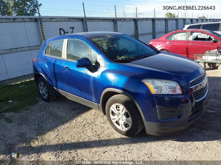 CHEVROLET TRAX 2014, VIN 3GNCJKEB6EL226643