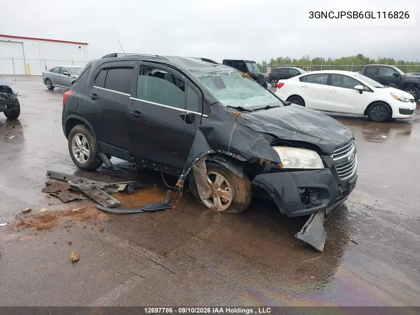 CHEVROLET TRAX 2016, VIN 3GNCJPSB6GL116826