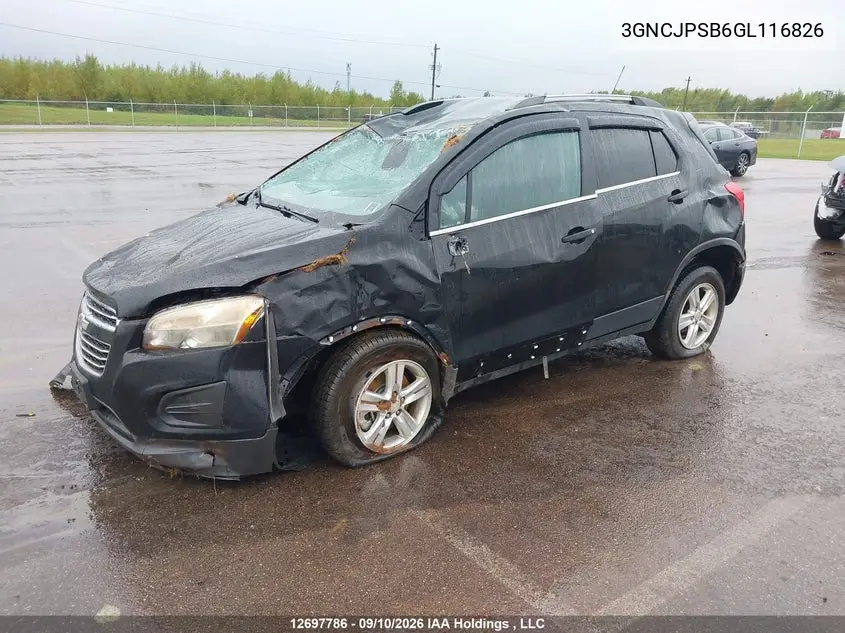 2016 CHEVROLET TRAX VIN 3GNCJPSB6GL116826 — фото 2