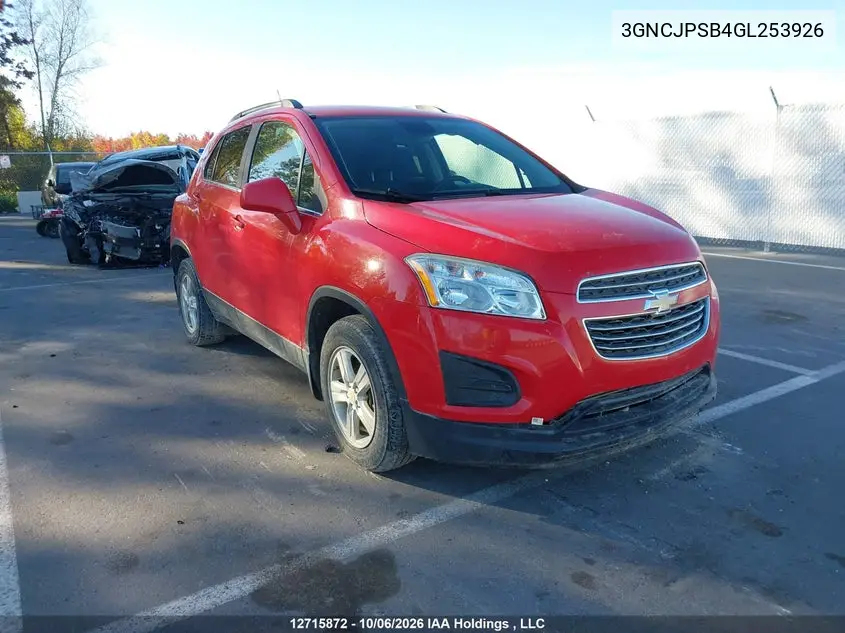 CHEVROLET TRAX 2016, VIN 3GNCJPSB4GL253926