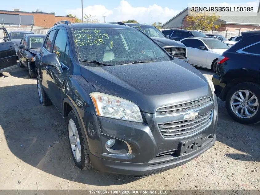 CHEVROLET TRAX 2016, VIN 3GNCJRSB5GL150588