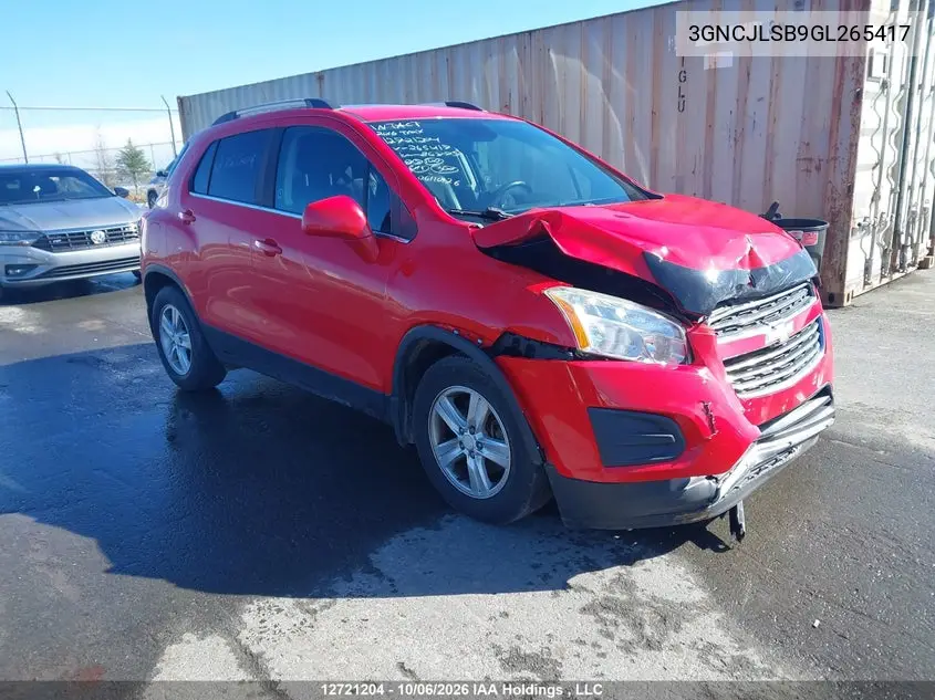 CHEVROLET TRAX 2016, VIN 3GNCJLSB9GL265417