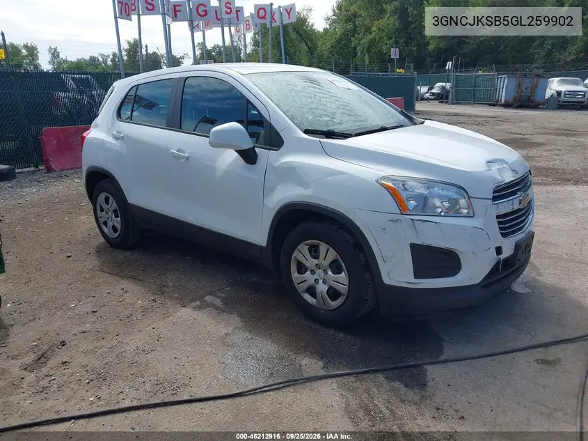 CHEVROLET TRAX 2016, VIN 3GNCJKSB5GL259902