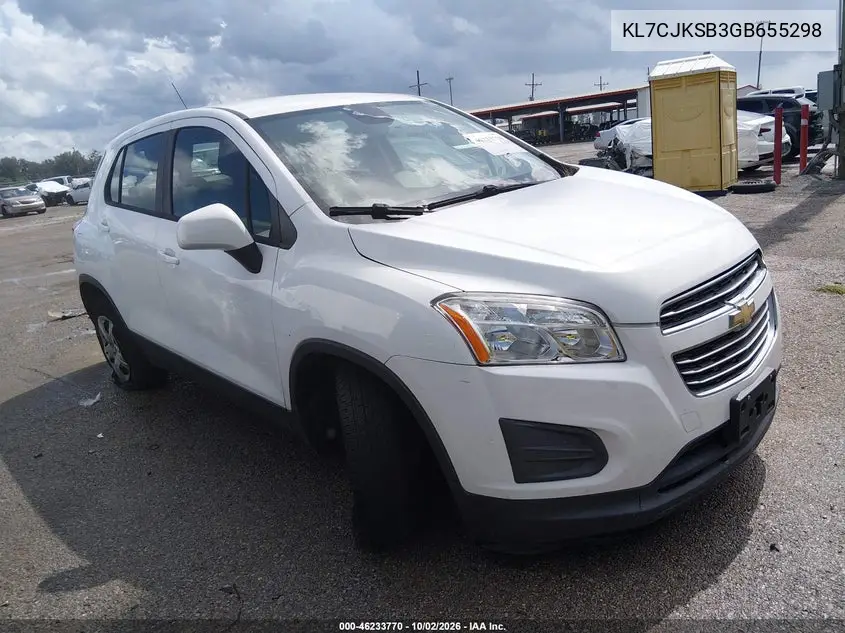 CHEVROLET TRAX 2016, VIN KL7CJKSB3GB655298