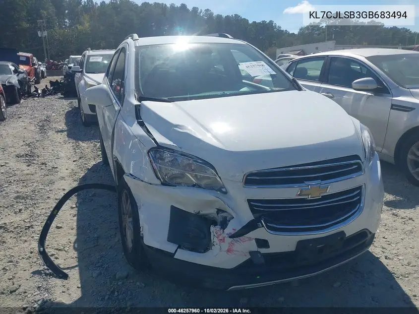 CHEVROLET TRAX 2016, VIN KL7CJLSB3GB683494