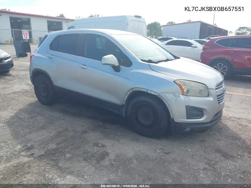 CHEVROLET TRAX 2016, VIN KL7CJKSBXGB657551