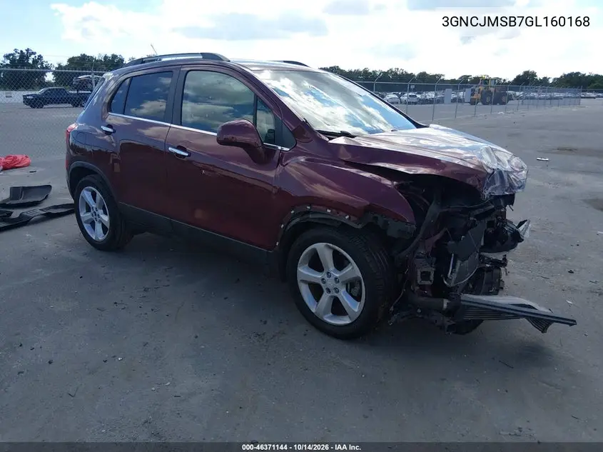 CHEVROLET TRAX 2016, VIN 3GNCJMSB7GL160168