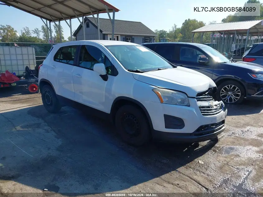 CHEVROLET TRAX 2016, VIN KL7CJKSB0GB584089