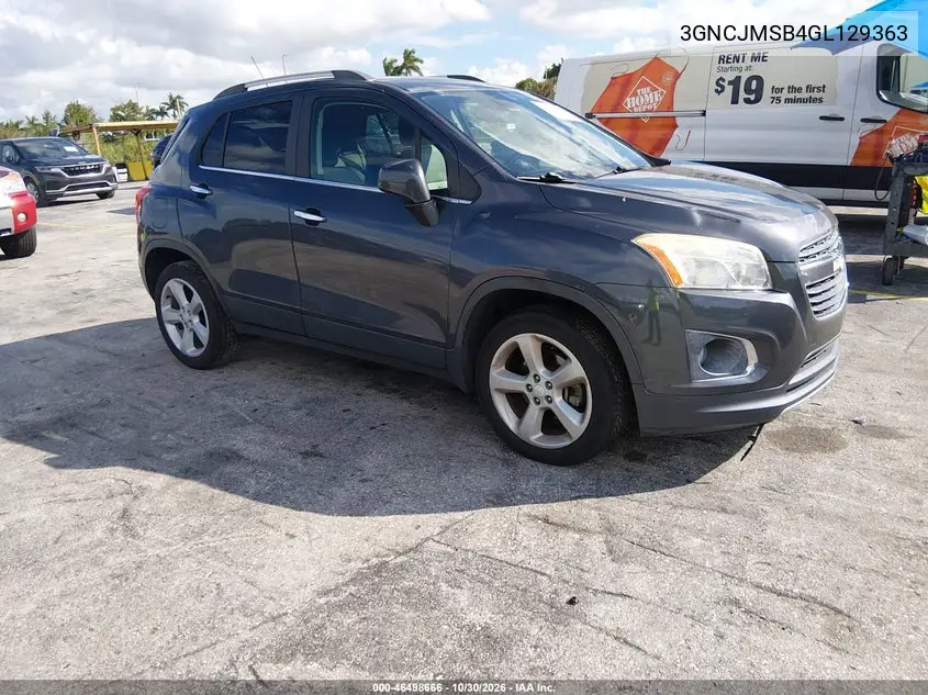 CHEVROLET TRAX 2016, VIN 3GNCJMSB4GL129363
