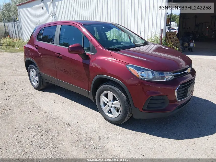 CHEVROLET TRAX 2017, VIN 3GNCJNSB3HL242258
