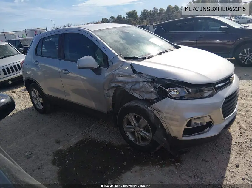 CHEVROLET TRAX 2017, VIN KL7CJNSBXHB062315