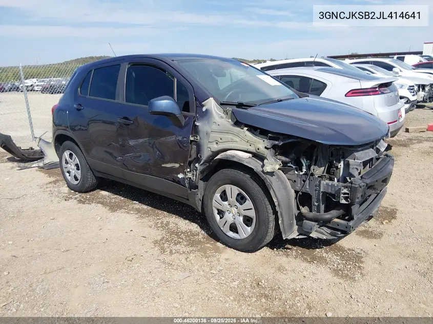 CHEVROLET TRAX 2018, VIN 3GNCJKSB2JL414641
