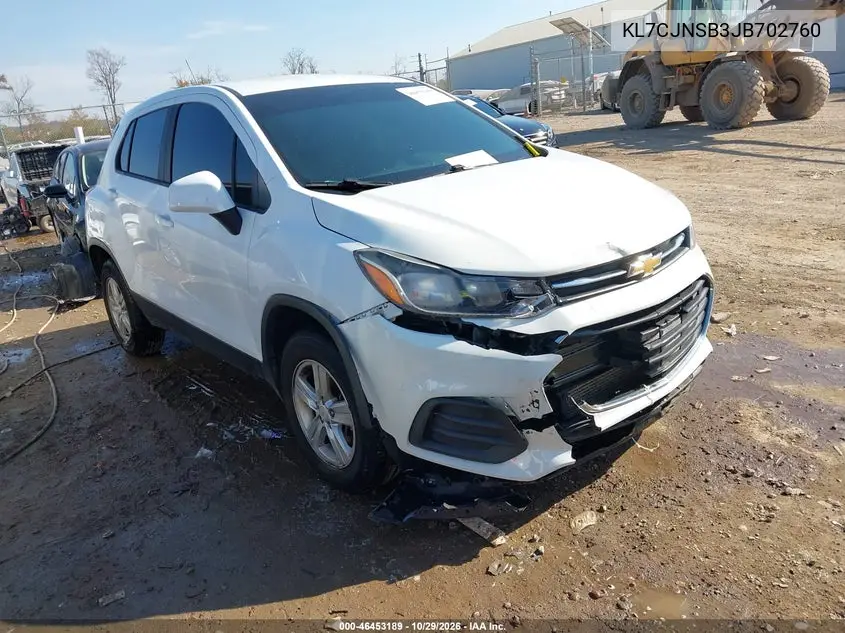 CHEVROLET TRAX 2018, VIN KL7CJNSB3JB702760