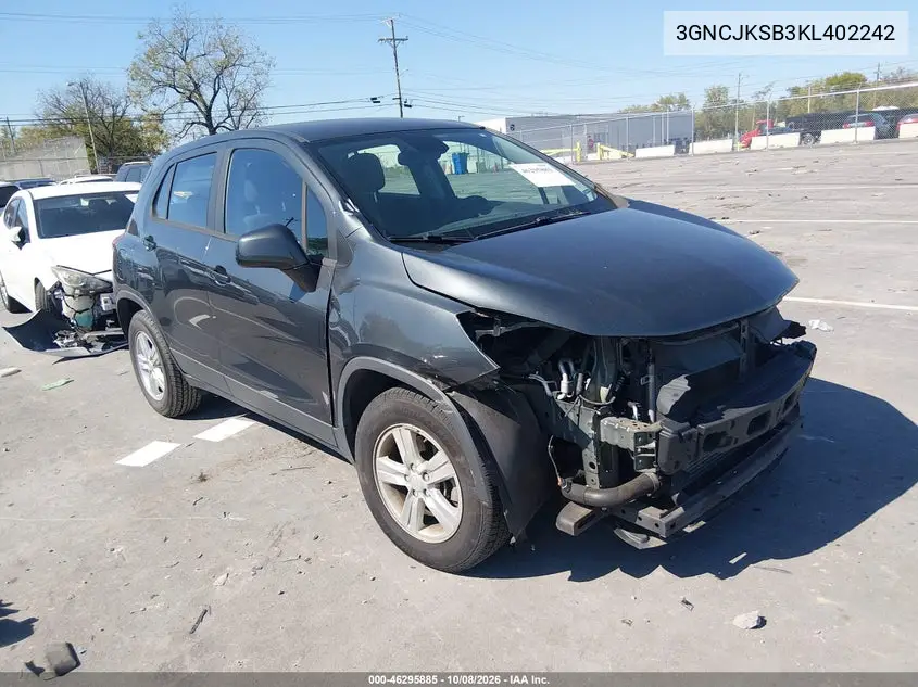 CHEVROLET TRAX 2019, VIN 3GNCJKSB3KL402242