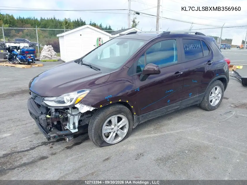 2021 CHEVROLET TRAX VIN KL7CJLSBXMB356960 — фото 2