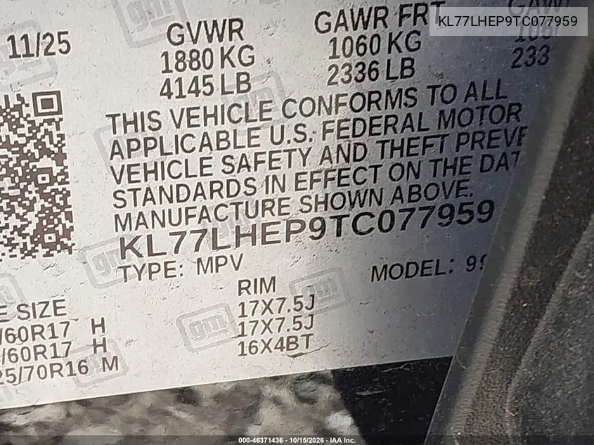 2026 CHEVROLET TRAX VIN KL77LHEP9TC077959 — фото 9