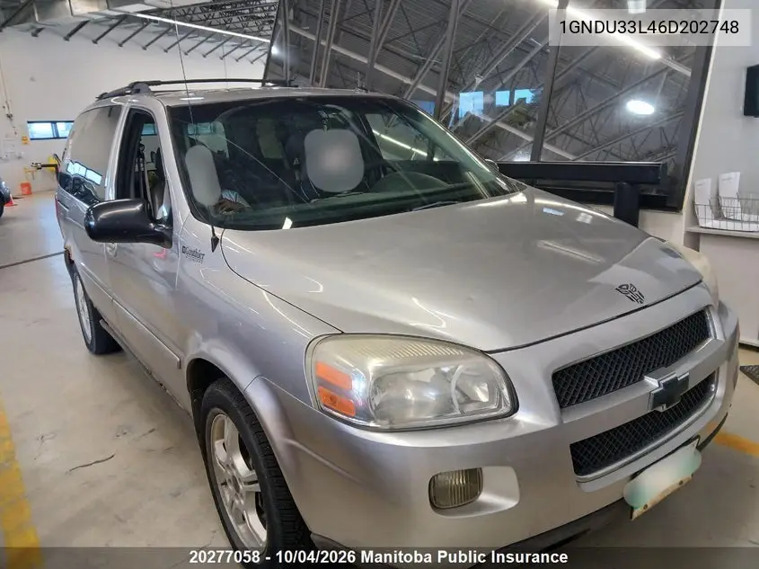 CHEVROLET UPLANDER 2006, VIN 1GNDU33L46D202748