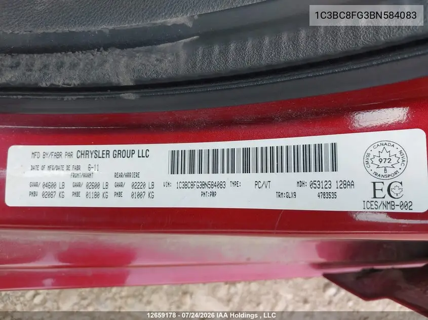 2011 CHRYSLER 200 VIN 1C3BC8FG3BN584083 — фото 18