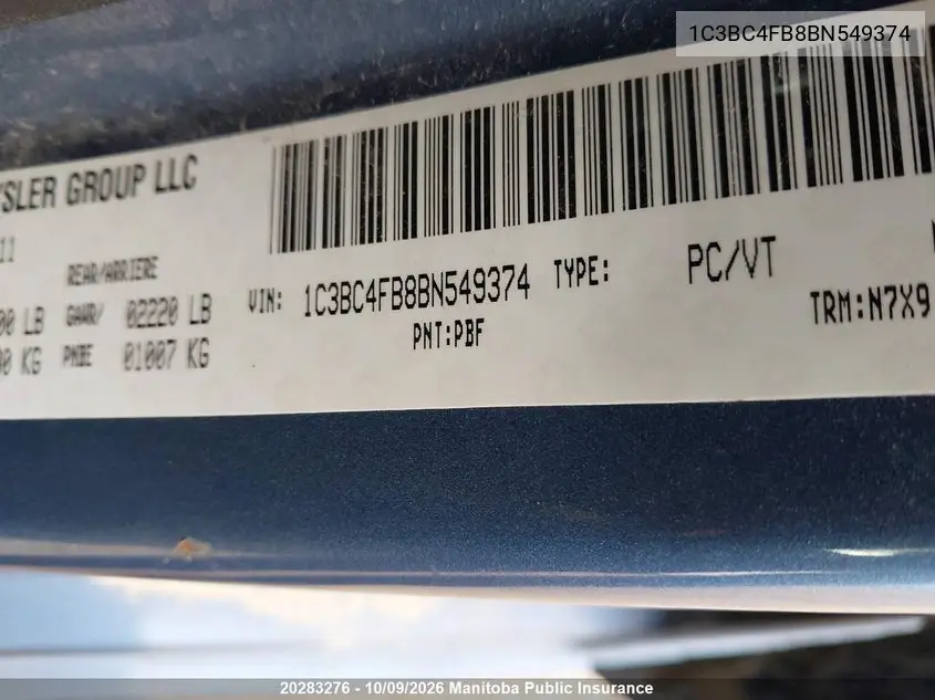 2011 CHRYSLER 200 VIN 1C3BC4FB8BN549374 — фото 9