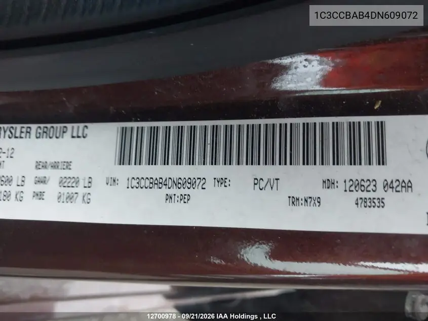 2013 CHRYSLER 200 VIN 1C3CCBAB4DN609072 — фото 9