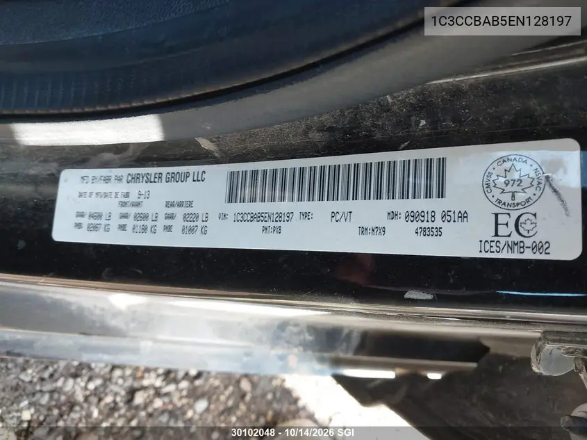 2014 CHRYSLER 200 VIN 1C3CCBAB5EN128197 — фото 9