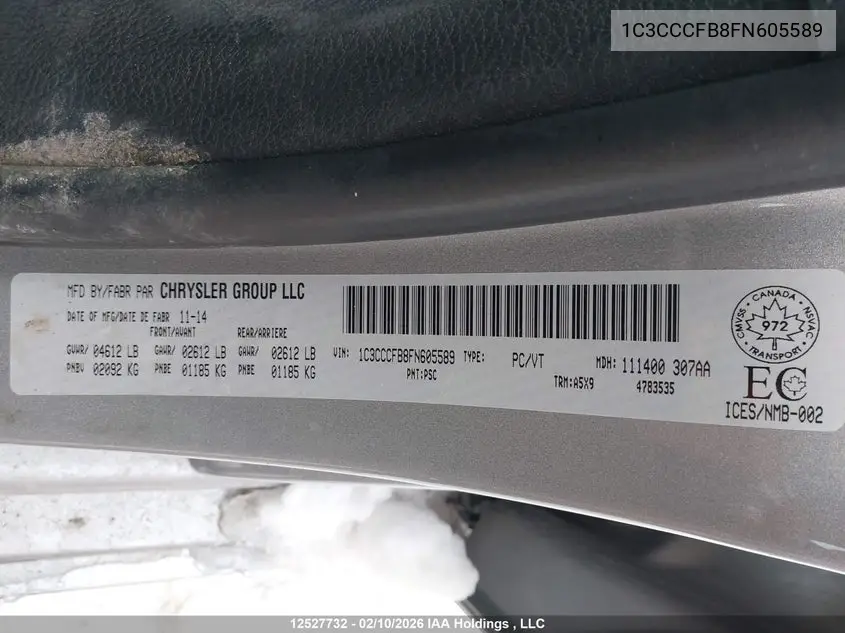 2015 CHRYSLER 200 VIN 1C3CCCFB8FN605589 — фото 9