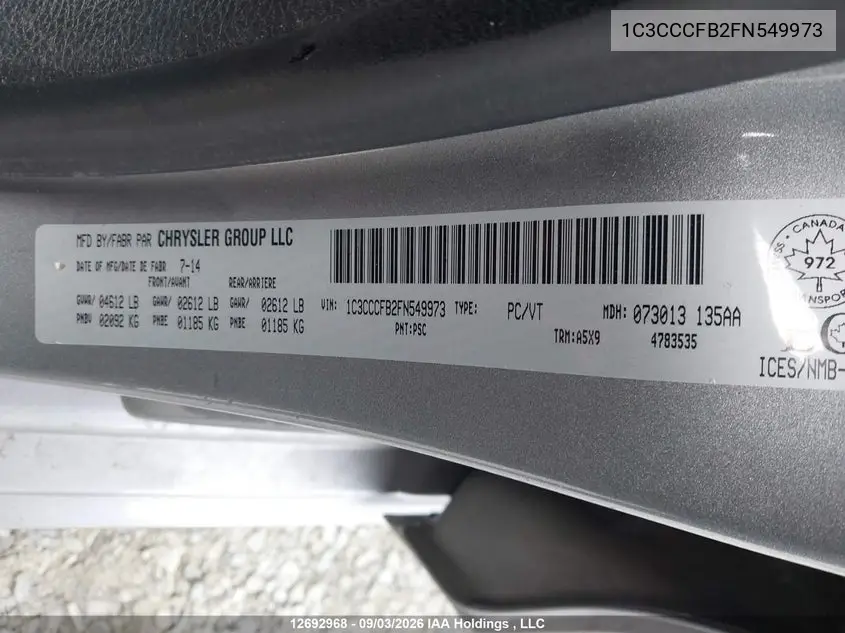 2015 CHRYSLER 200 VIN 1C3CCCFB2FN549973 — фото 22