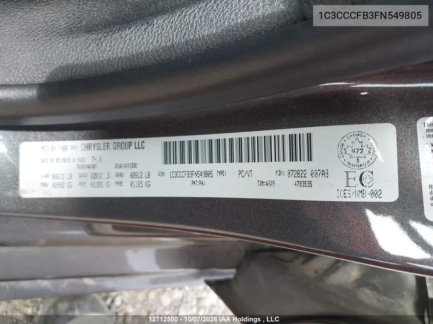 2015 CHRYSLER 200 VIN 1C3CCCFB3FN549805 — фото 17