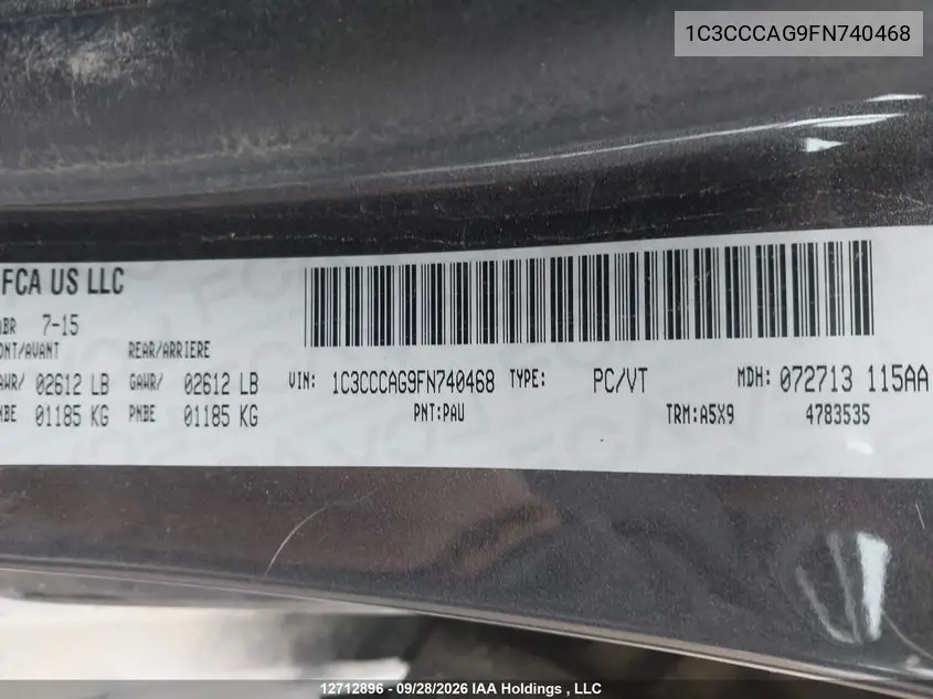 2015 CHRYSLER 200 VIN 1C3CCCAG9FN740468 — фото 9