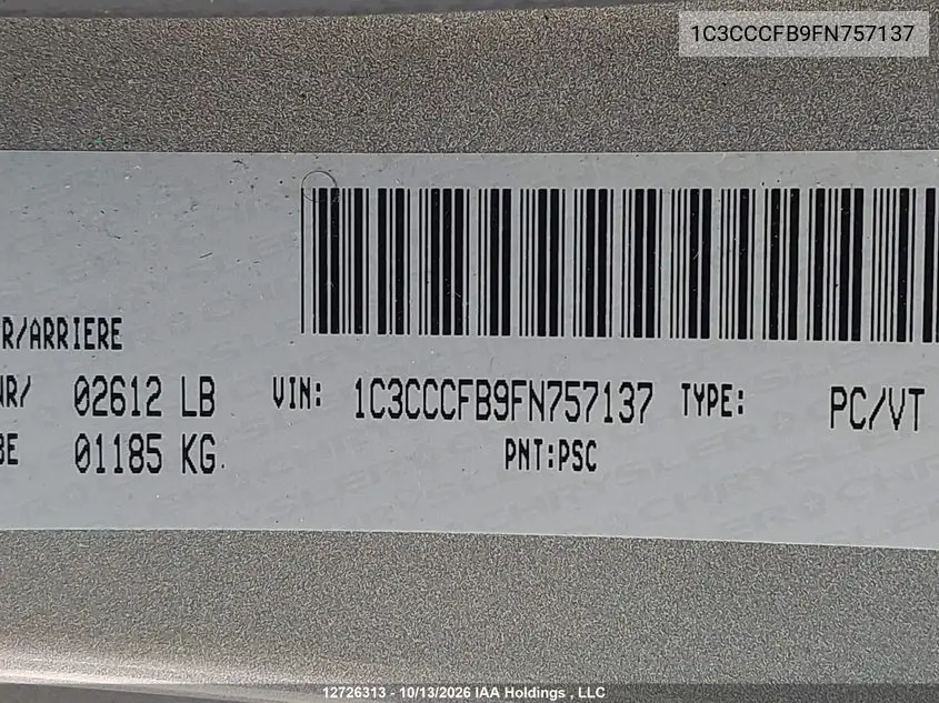 2015 CHRYSLER 200 VIN 1C3CCCFB9FN757137 — фото 9