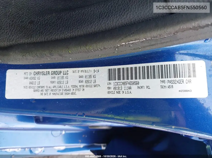 2015 CHRYSLER 200 VIN 1C3CCCAB5FN550560 — фото 9