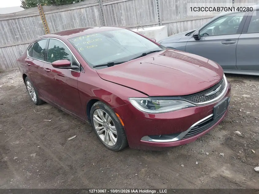 2016 CHRYSLER 200 VIN 1C3CCCAB7GN140280 — фото 2