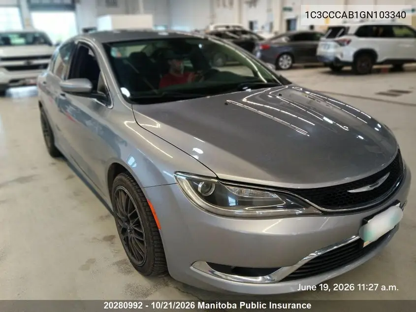 CHRYSLER 200 2016, VIN 1C3CCCAB1GN103340