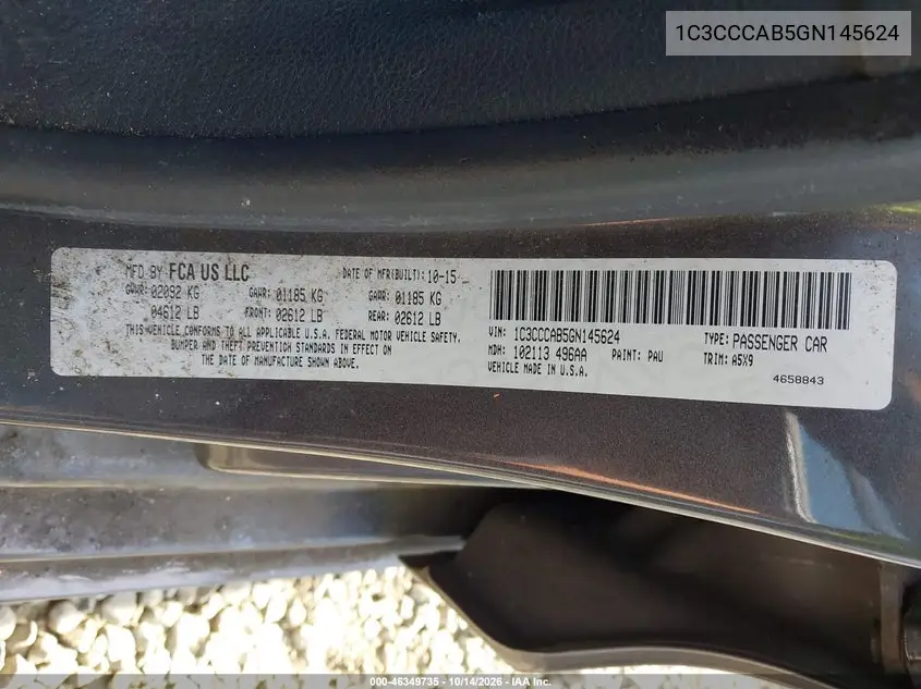2016 CHRYSLER 200 VIN 1C3CCCAB5GN145624 — фото 9