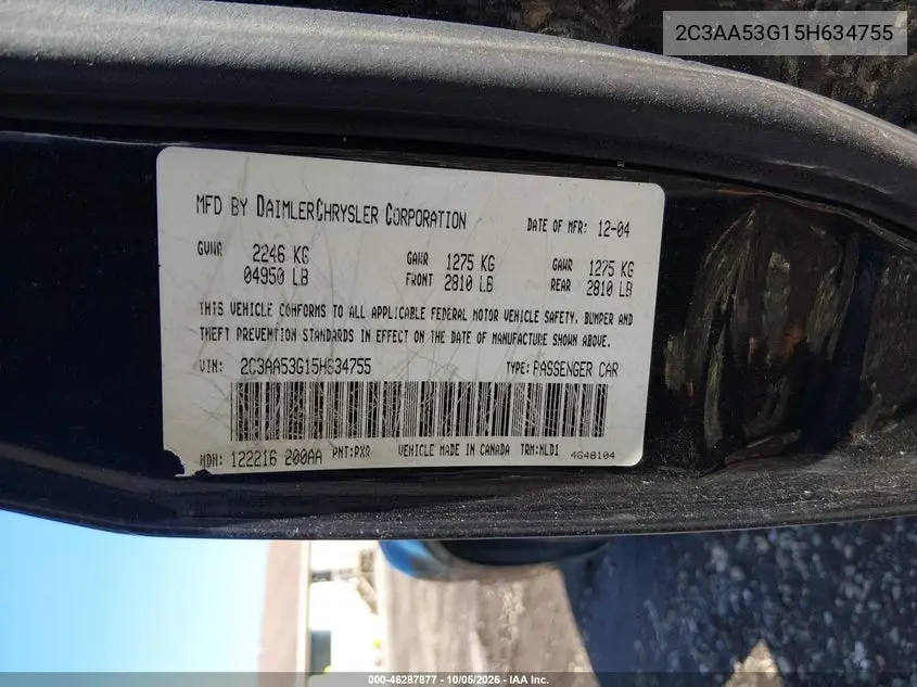 2005 CHRYSLER 300 VIN 2C3AA53G15H634755 — фото 9