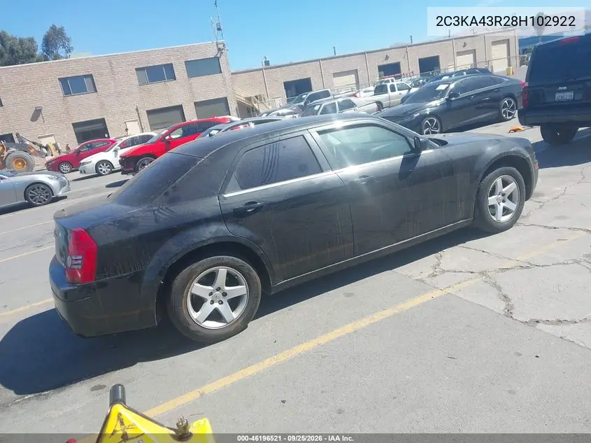 2008 CHRYSLER 300 VIN 2C3KA43R28H102922 — фото 2