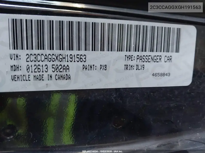 2016 CHRYSLER 300 VIN 2C3CCAGGXGH191563 — фото 9