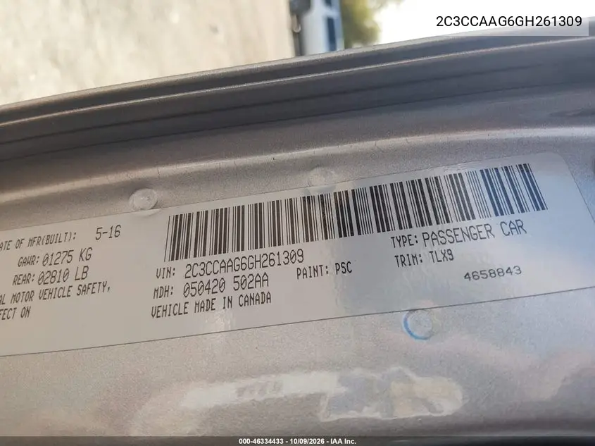 2016 CHRYSLER 300 VIN 2C3CCAAG6GH261309 — фото 9