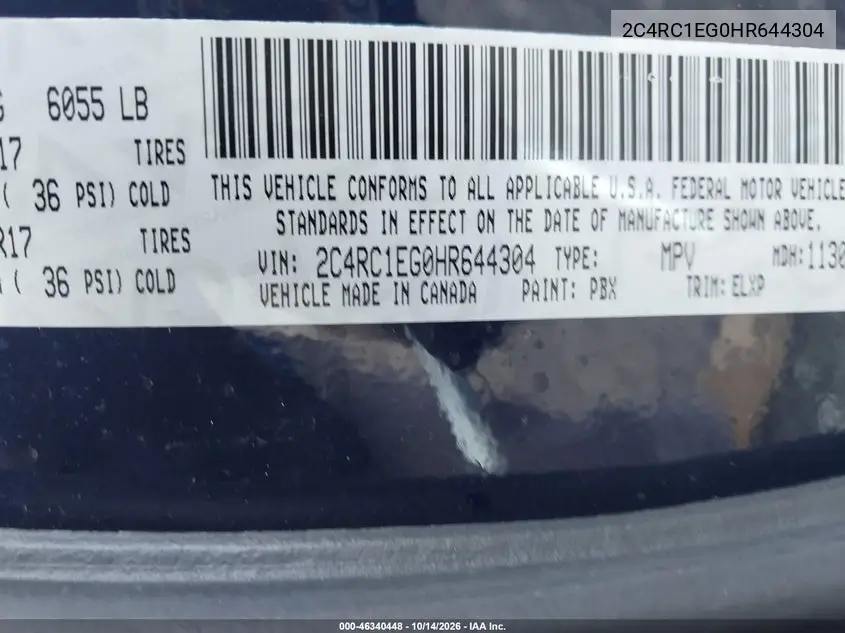 2017 CHRYSLER PACIFICA VIN 2C4RC1EG0HR644304 — фото 9