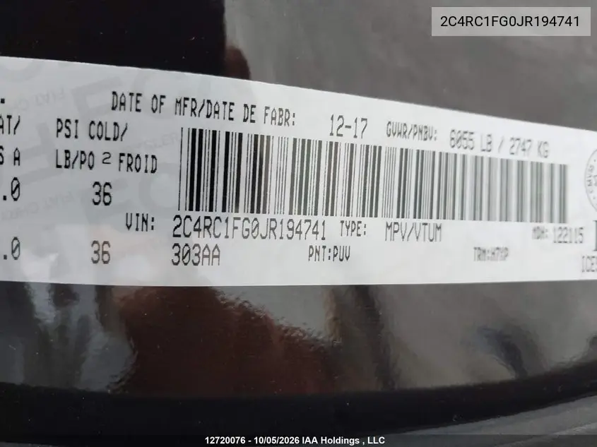 2018 CHRYSLER PACIFICA VIN 2C4RC1FG0JR194741 — фото 18